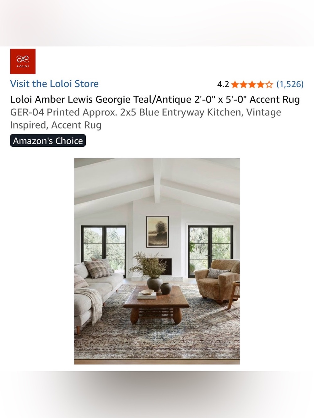 Amber Lewis Georgie Accent Rug 2’x5’ - Teal/Antique
